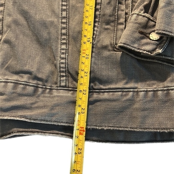 Free People  Denim Trucker Jacket Biker Y2K Button Gray Charcoal Coat M/L - Picture 11 of 11